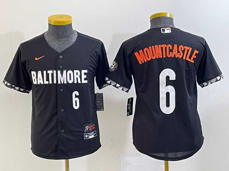 Youth Baltimore Orioles #6 Ryan Mountcastle Number Black 2023 City Connect Cool Base Stitched Jerseys